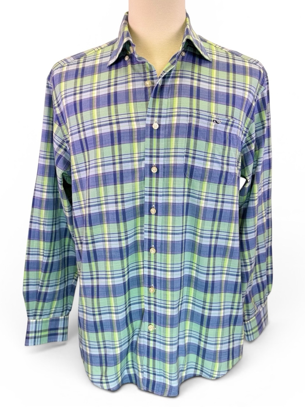Vineyard Vines Tucker Shirt Mens Blue Green Plaid Long Sleeve Button Down Large